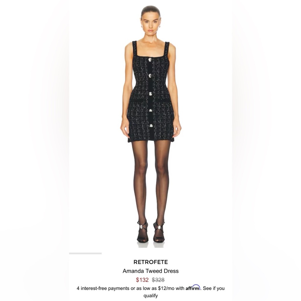 NEW Retrofete Amanda Tweed Mini Dress in Black